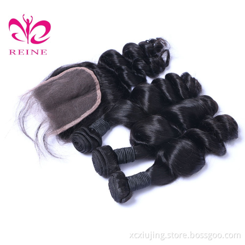 Wholesale Peruvian Human Hair Bundles With Lace Closure, Loose Wave Peruvian Virgin Hair Overnight Shipping